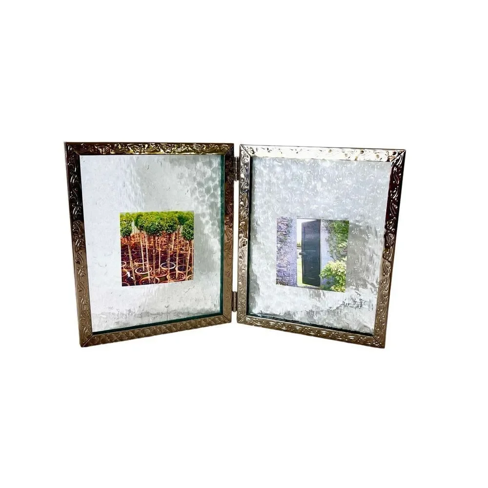 Ornate Art Deco Hinged Picture Frame With Textured Glass Background.